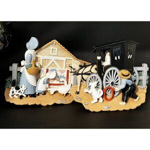 Vintage Burwood Products Wall Hanging Plaques Decor‎ Amish Set Of 2